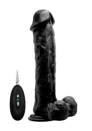 Vibrating Realistic Cock - 11" - With Scrotum - Black