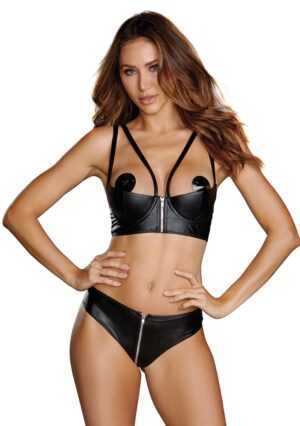 Faux-Leather Shelf Bra Set - Black - L - Afbeelding 5