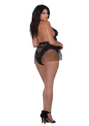 Retro. Lace Mesh Halter Babydoll - Black - Queen Size - Afbeelding 8