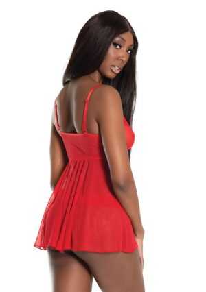 Trim Babydoll And Thong - Red - QS - Afbeelding 3