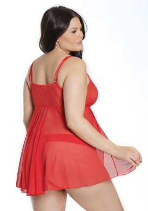 Trim Babydoll And Thong - Red - QS - Afbeelding 4