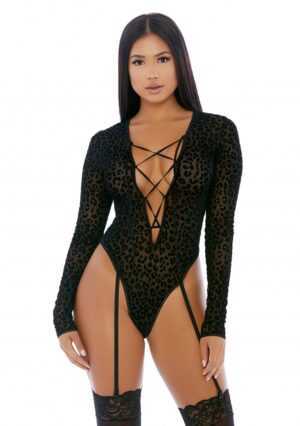 Feline Lustful Long Sleeve Teddy - Black - S