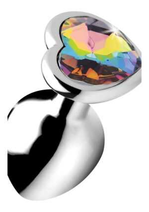 Rainbow Prism Heart Anal Plug - Medium - Silver