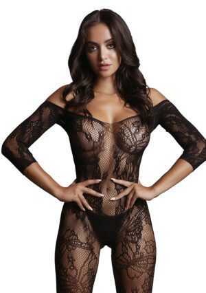 Lace Sleeved Bodystocking - Black - O/S