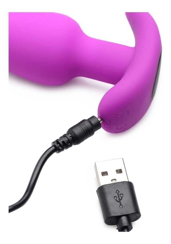 21X Vibrating Silicone Butt Plug with Remote Control - Purple