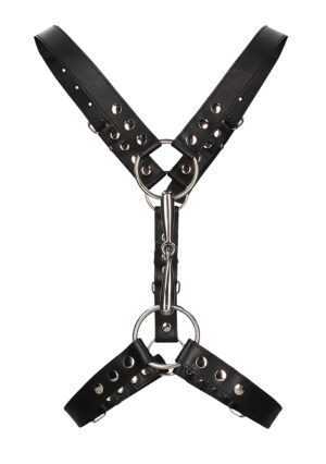 Men's Harness With Metal Bit - Premium Leather - Black - One Size