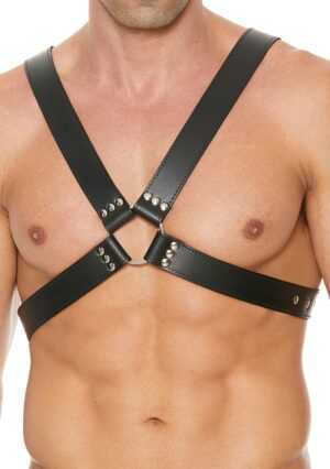 Men's Large Buckle Harness - Premium Leather - Black - One Size