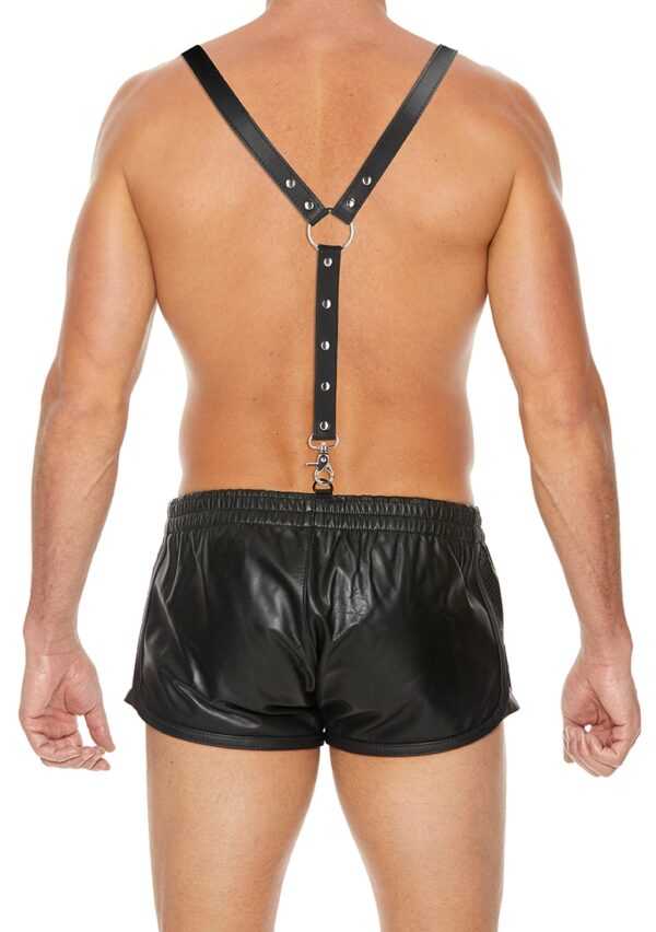 Men's Suspenders - Premium Split Leather - Black - One Size