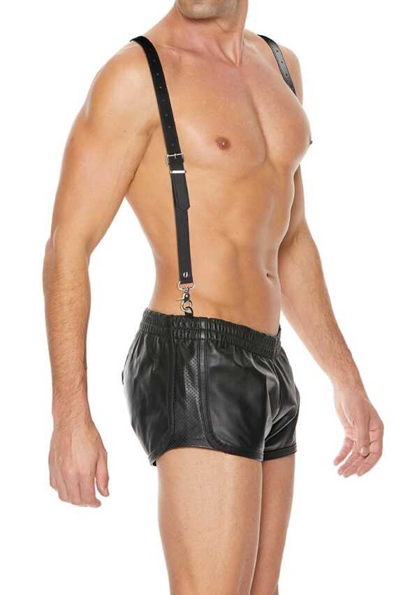 Men's Suspenders - Premium Split Leather - Black - One Size