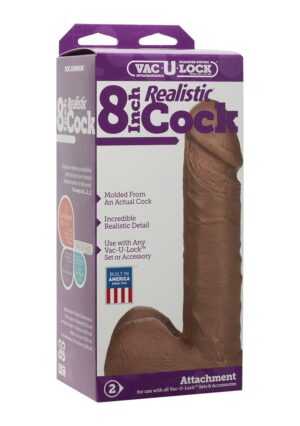 Vac-U-Lock - 8 Inch Realistic Cock Brown - Afbeelding 3