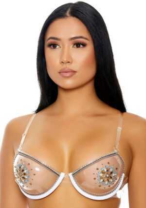 Clear The Air Rhinestone Bra - Multicolor - One Size