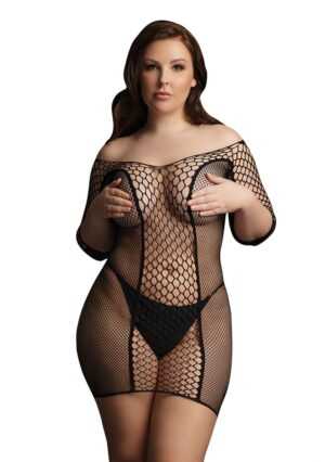 Duo Net Sleeved Mini Dress - Black - OSX