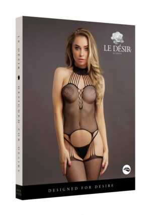 Suspender Fishnet Choker Bodystocking - Black - O/S - Afbeelding 6