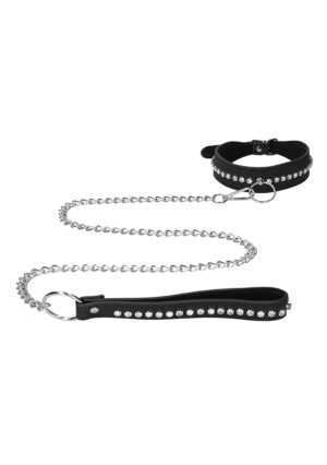 Diamond Studded Collar With Leash - Black - Afbeelding 3