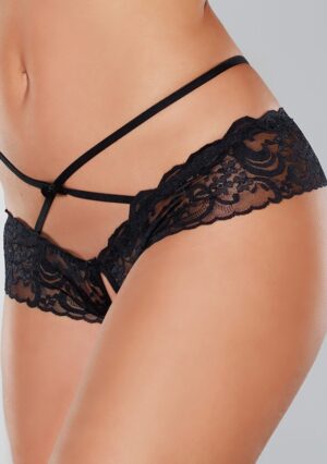 Open Panty Lace Band Criss Cross - Black - OS