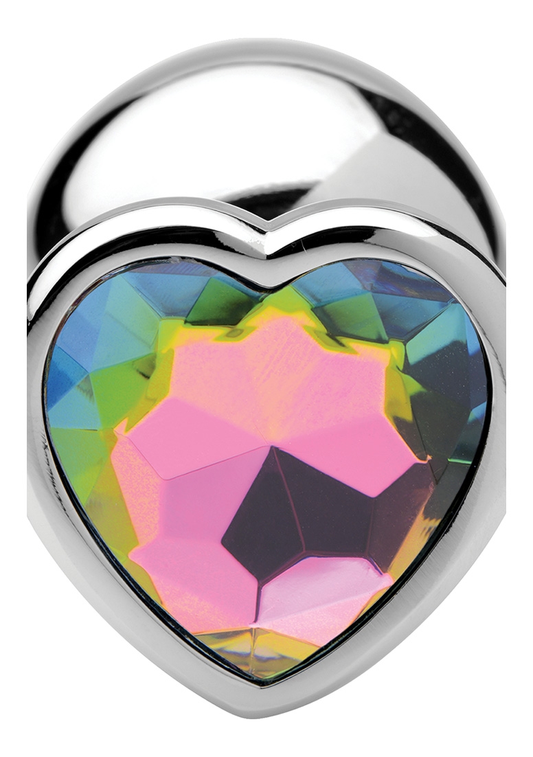 Rainbow Prism Heart Anal Plug - Large - Silver