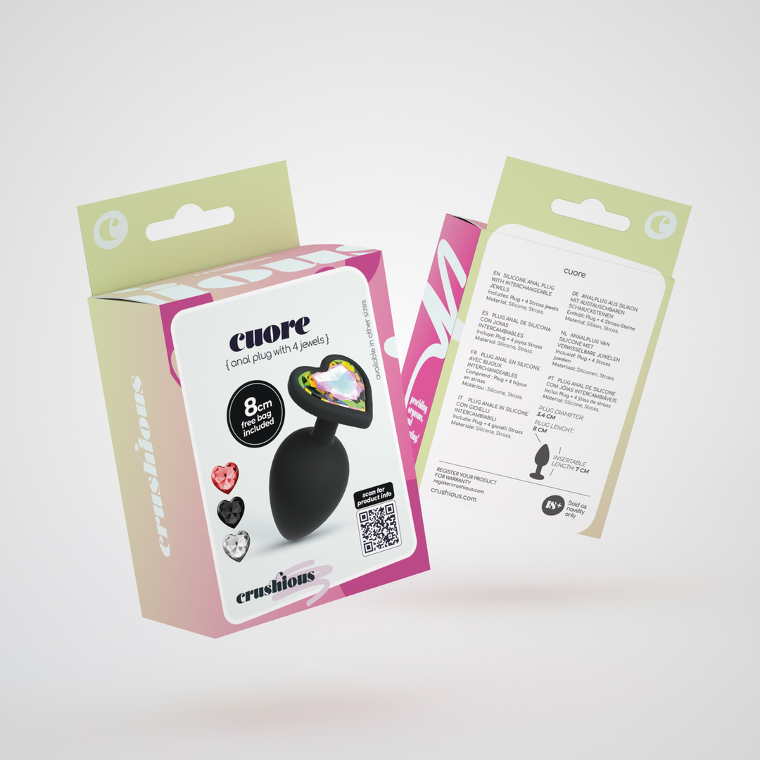 Cuore - Anale Plug met Vier Verwisselbare Edelstenen - Medium - Zwart