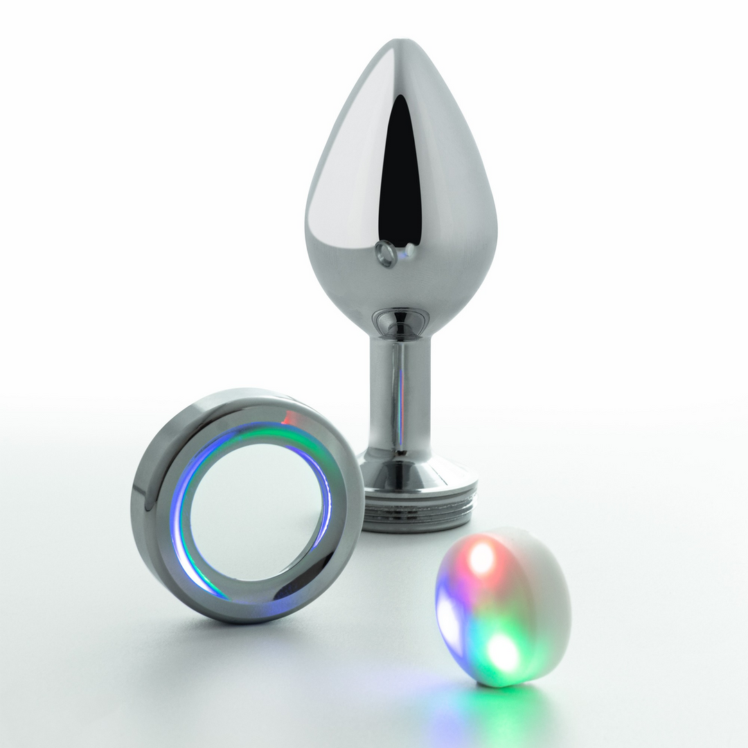 Borealis - Metalen Anale Plug met LED RGB - Medium - Zilver